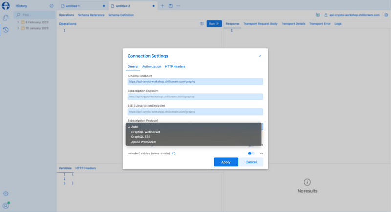 Banana Cake Pop - Subscription Protocol Selection Dialog